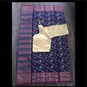 New half silk saree with readymade blouse size 38